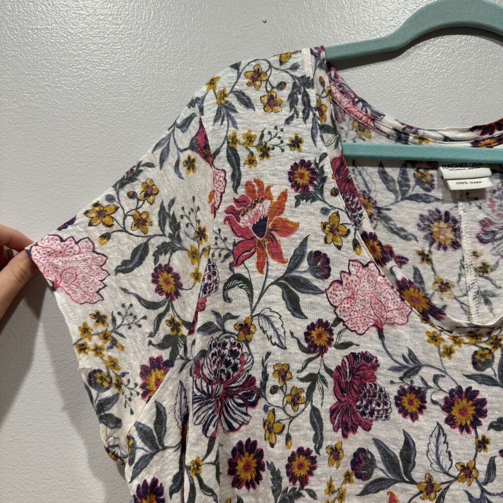 Rachel Zoe Top 100% Linen Floral Scoop Neck Short Sleeve Resort Women 1X Plus - Picture 2 of 7